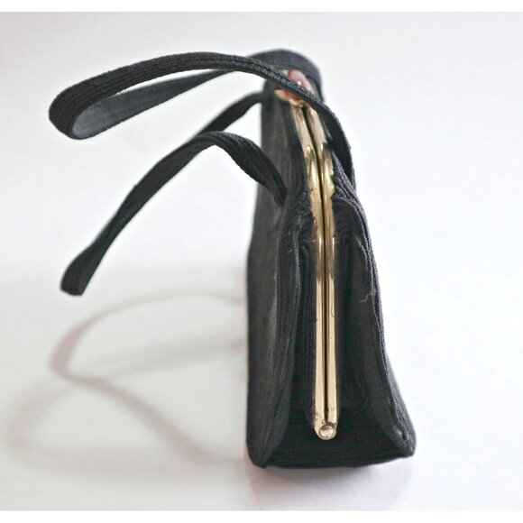 Vintage Black Cloth Purse & Leather Change Purse Spiral Cording 1940's - Picture 5 of 7